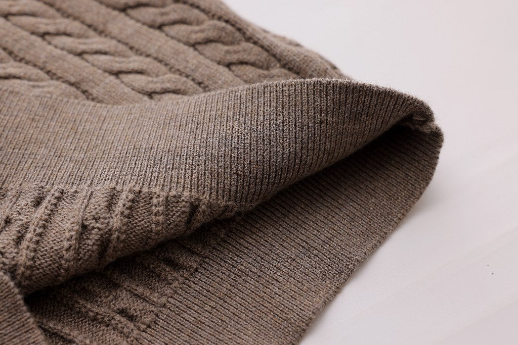 Cable-Knit Button Sweater - Mocha