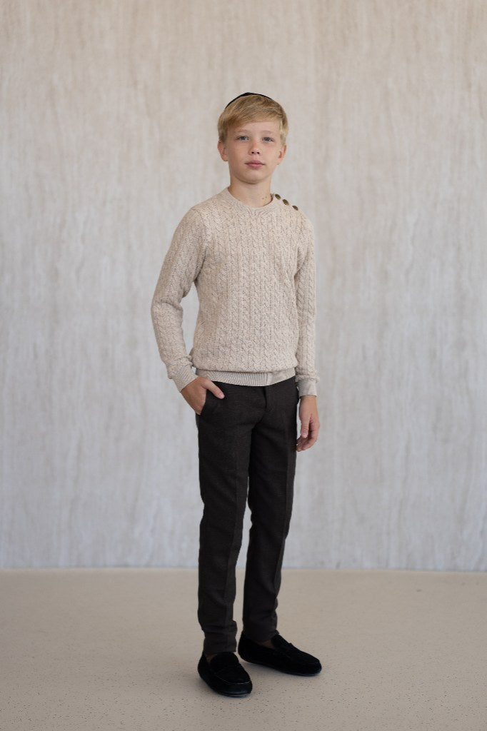 Cable-Knit Button Sweater - Stone