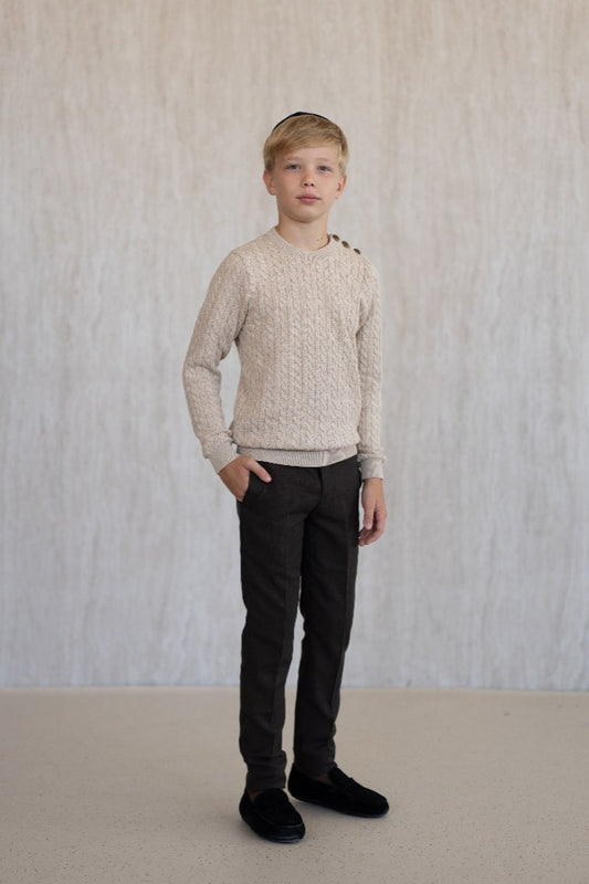 Cable-Knit Button Sweater - Stone