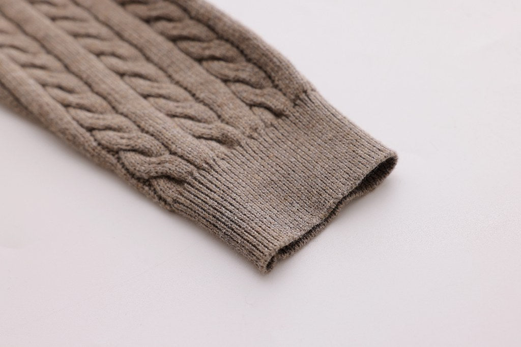 Cable-Knit Button Sweater - Mocha