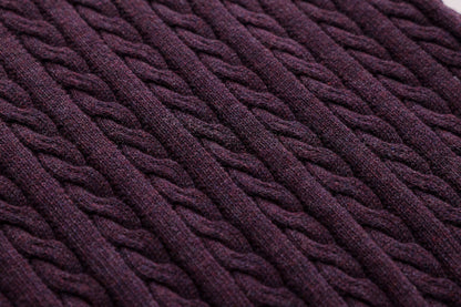 Cable-Knit Button Sweater - Burgundy