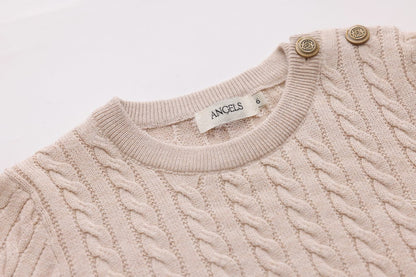 Cable-Knit Button Sweater - Stone